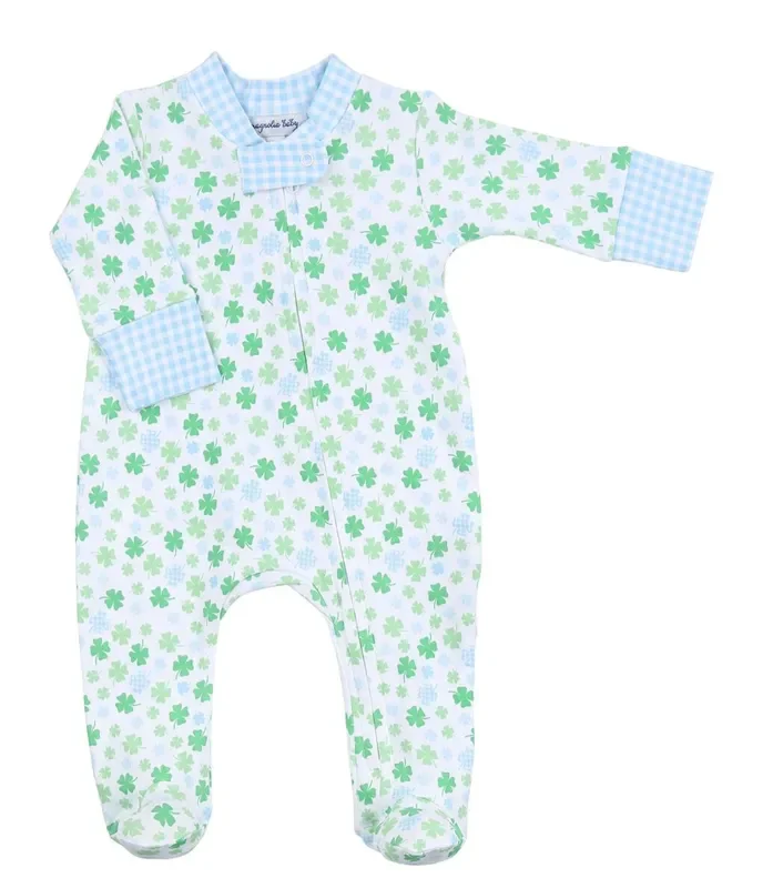 Magnolia Baby | Zipper Footie | Blue Shamrock