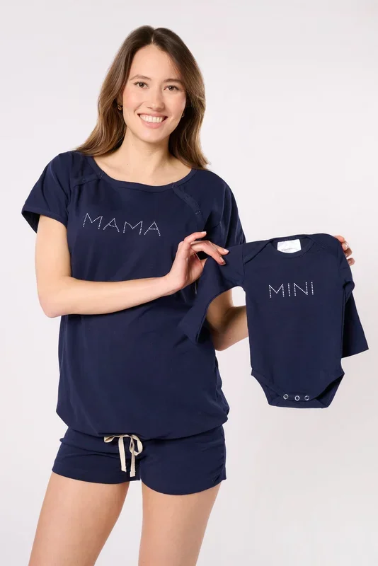 MAMA & MINI Bonding Nursing Pajamas Matching Gift Set navy