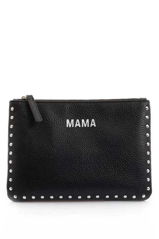 Mama wrap clutch with studs, made of black calfskin