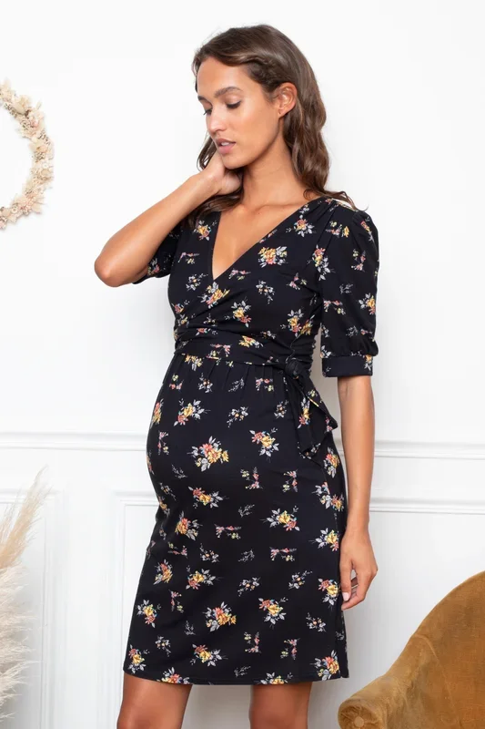 Maternity and nursing dress with floral print
