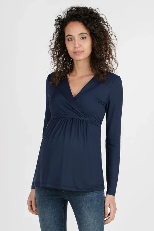 Maternity and nursing shirt with back tie, long sleeves, navy