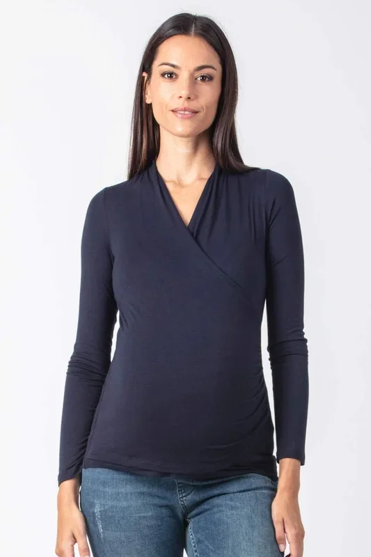 Maternity and nursing shirt with ruching, navy