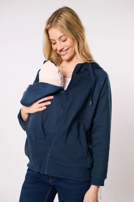 maternity hoodie and babywearing jacket, denim blue