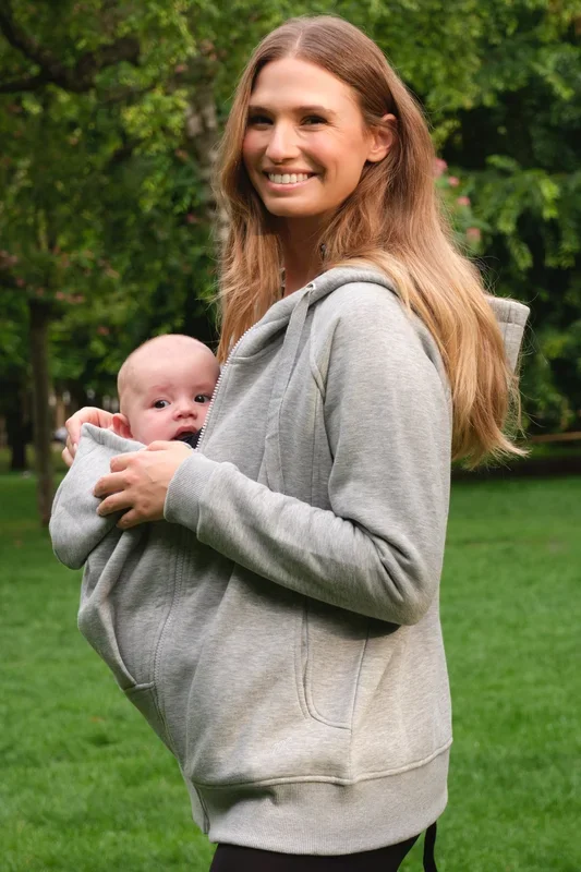 Maternity hoodie and babywearing jacket, light grey