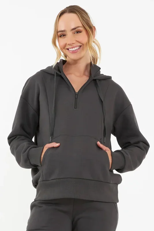 Maternity hoodie with zipper and nursing openings, grey
