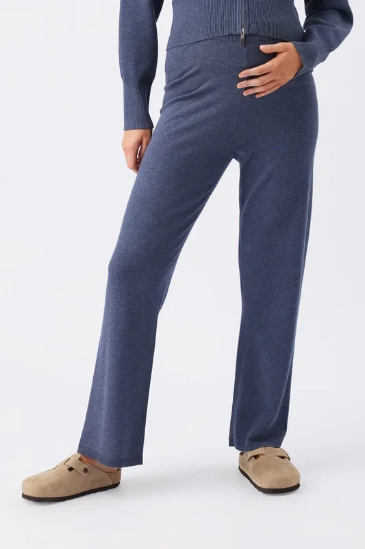 maternity knit trousers, blue melange