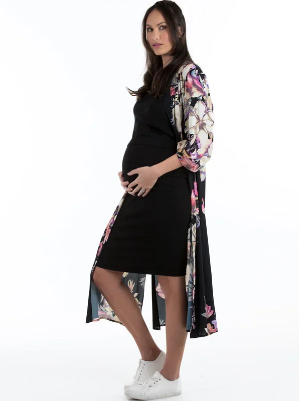 Maternity Long Cardigan in Floral Print