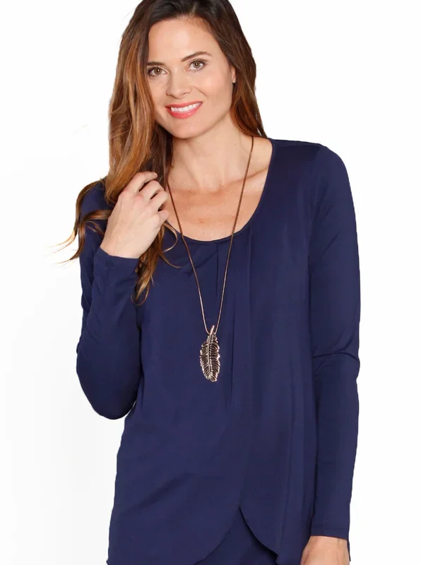 Maternity Petal Front Long Sleeve Nursing Top – Navy