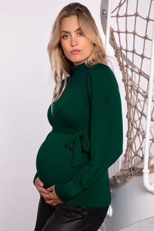 Maternity sweater with bishop sleeves, green