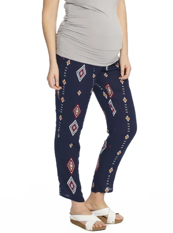 Maternity Tie Waist Drawstring Pants – Navy Print