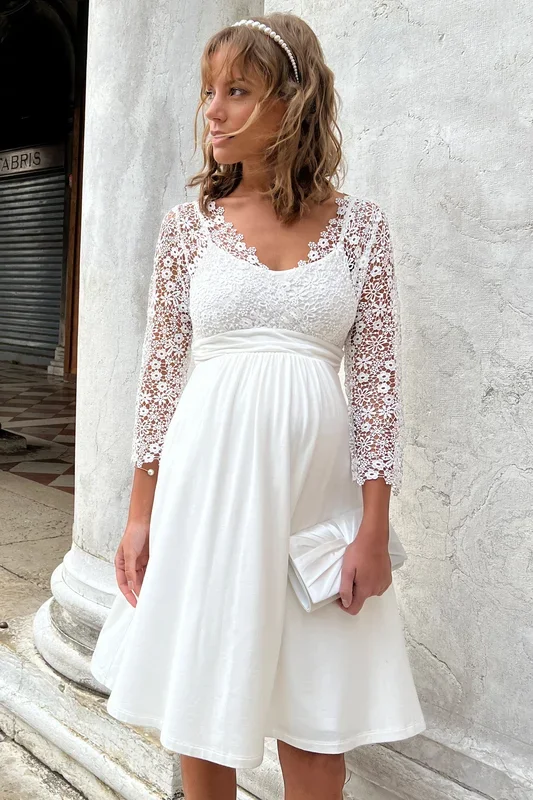 Maternity wedding dress with boho floral lace