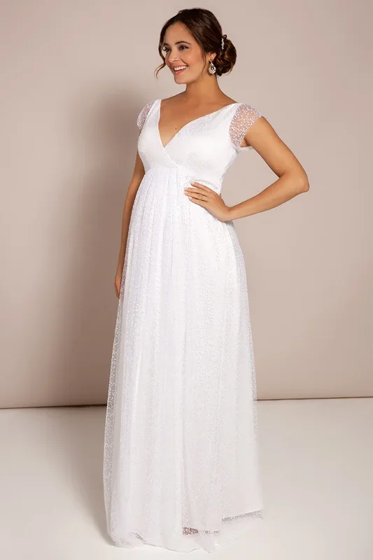 Maternity wedding dress with polka dot lace, white, long