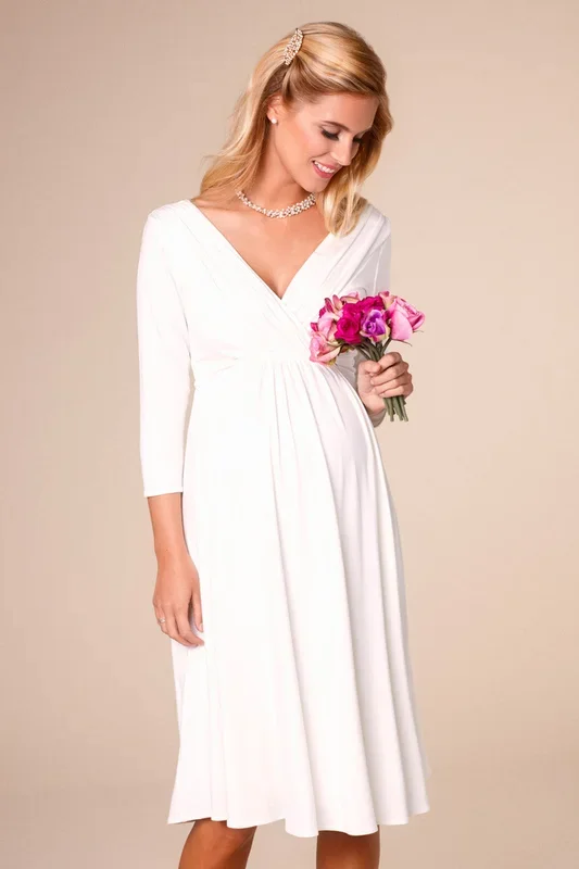 Maternity wedding dress with wrap-around neckline