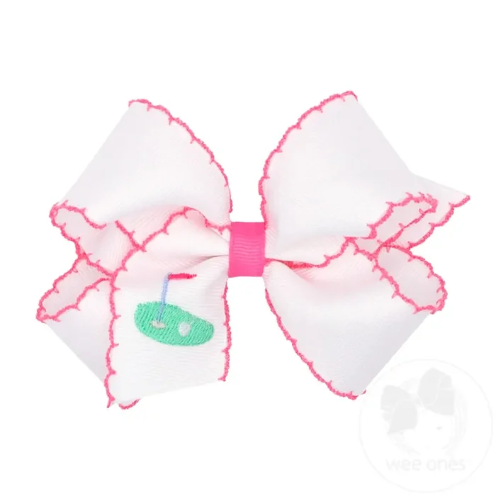 Medium Grosgrain Hair Bow with Moonstitch Edge and Country Club Golf Green Embroidery