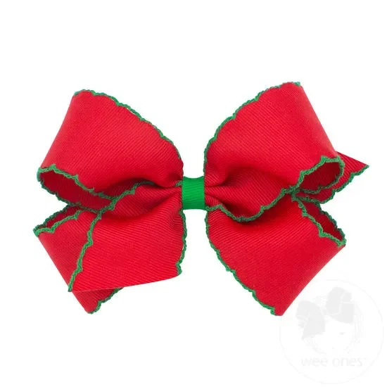 Medium Moonstitch Grosgrain Hair Bow with Contrasting Wrap Red and Green