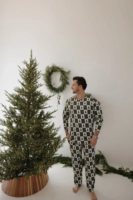 Men’s Bamboo Pajamas | Christmas Tree Checkerboard