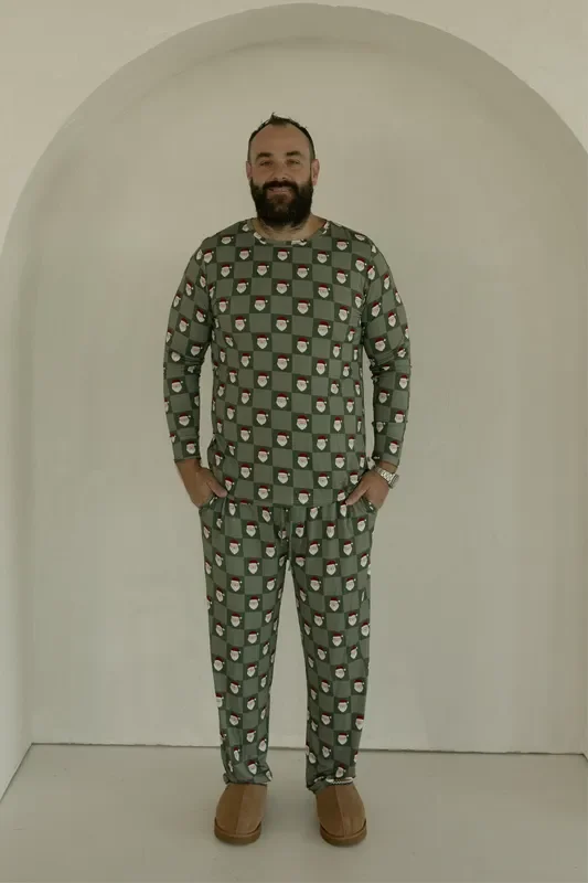 Men’s Bamboo Pajamas | Santa Checkerboard