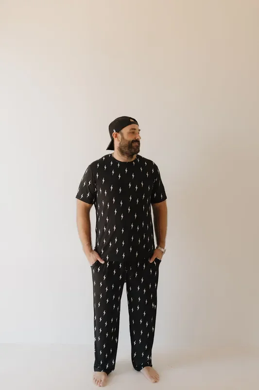 Men’s Bamboo Short Sleeve Pajama | Midnight Lightning Bolt