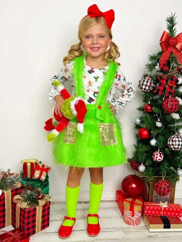 Merry Mischief Maker Long Sleeved Top and Fur Suspender Set
