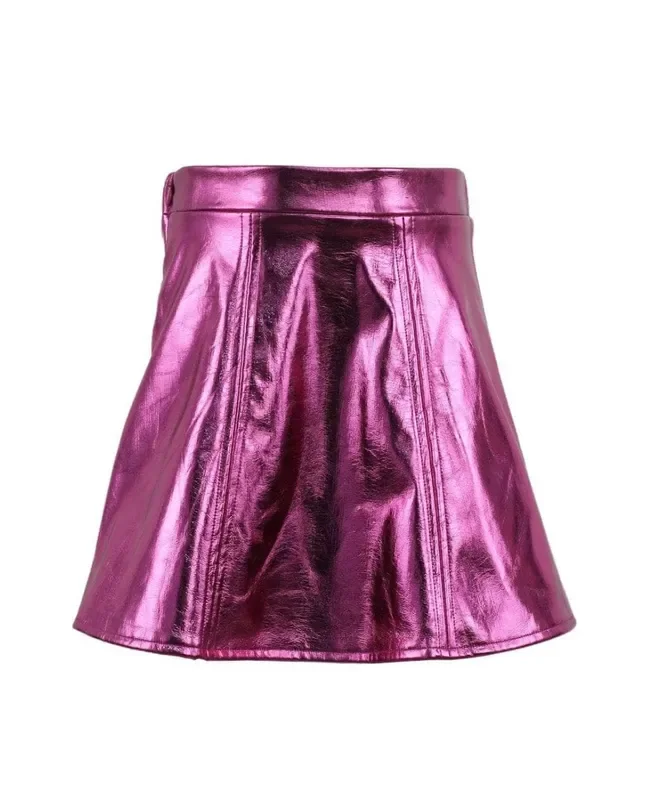 Metallic Leather Skirt | Hot Pink