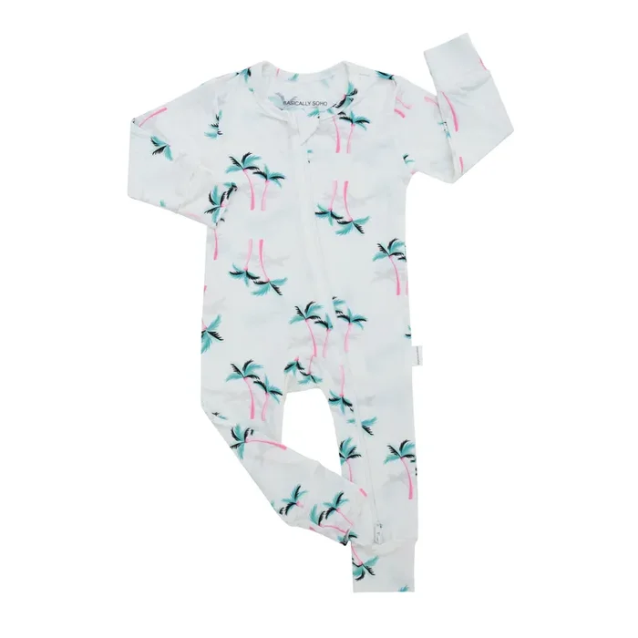 Miami Palm Tree White Zippered Romper