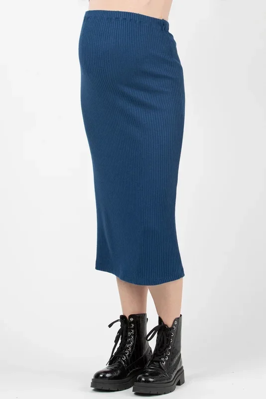 Midi maternity skirt in ribbed knit, navy