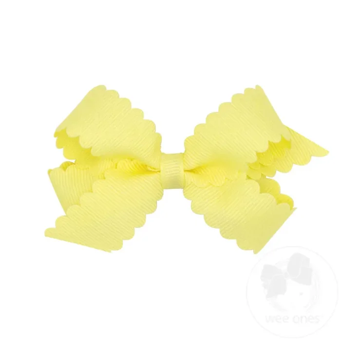 Mini Grosgrain Hair Bow with Scalloped Edge- Light Yellow