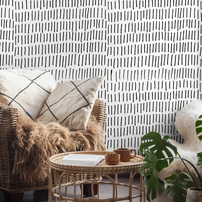 Minimalist Wallpaper With Hand-drawn Vertical Lines In Black And White – A352