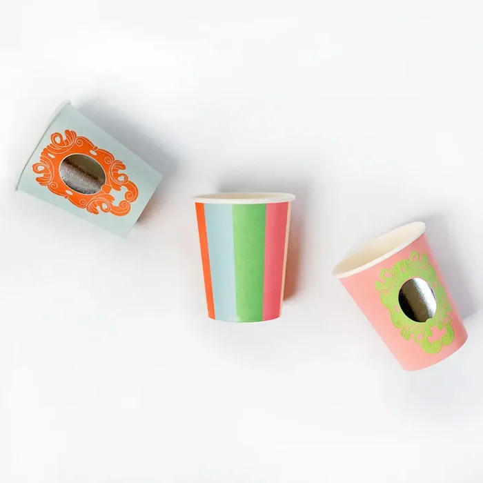 Mirror Mirror And Striped Cups (x 12) – Princess Party