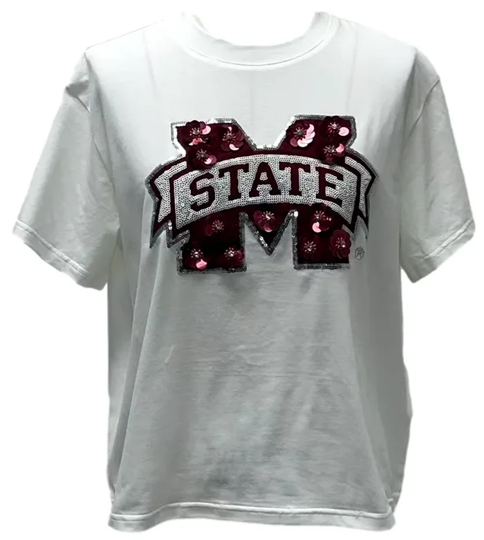 Mississippi State Sequin Flower Tee