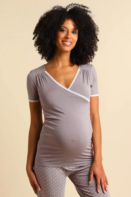 Modal maternity and nursing shirt, taupe