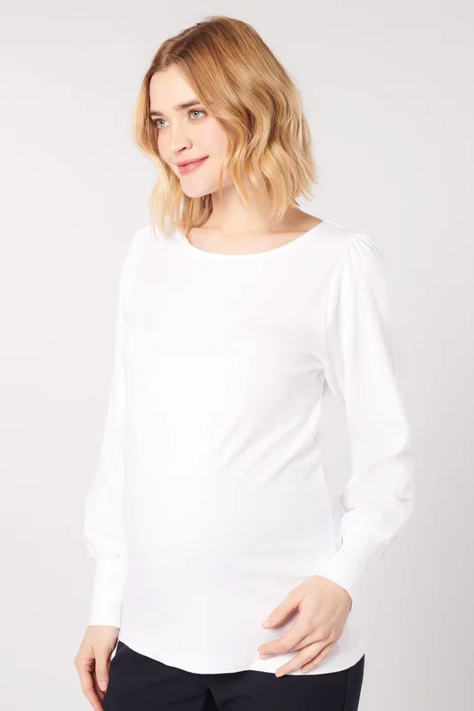 Modal round neck maternity shirt white