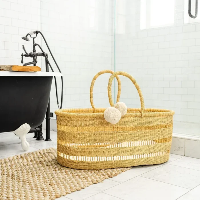 Modern Open Weave African Moses Basket no Hood Vegan Handle