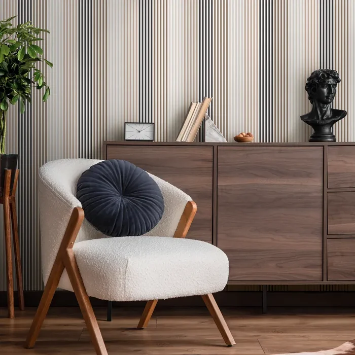 Modern Striped Wallpaper With Vertical Lines In Beige, Brown, And Black – D755