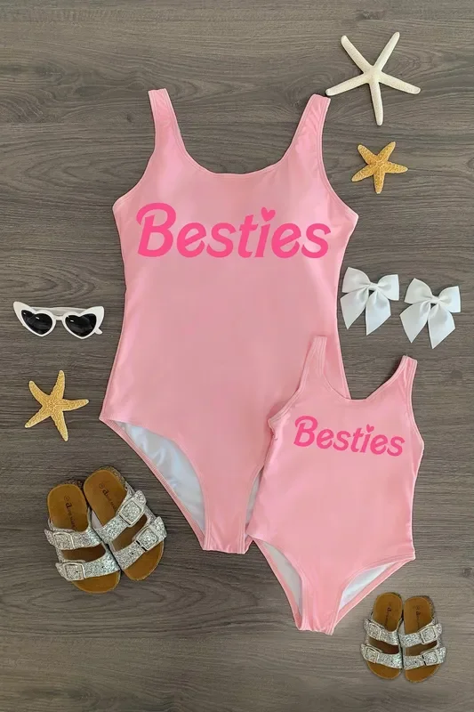 Mom & Me – “Besties ” Pink One Piece Swimsuit