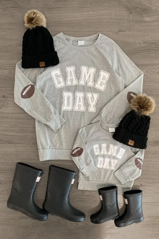 Mom & Me – “Game Day ” Gray Long Sleeve Top