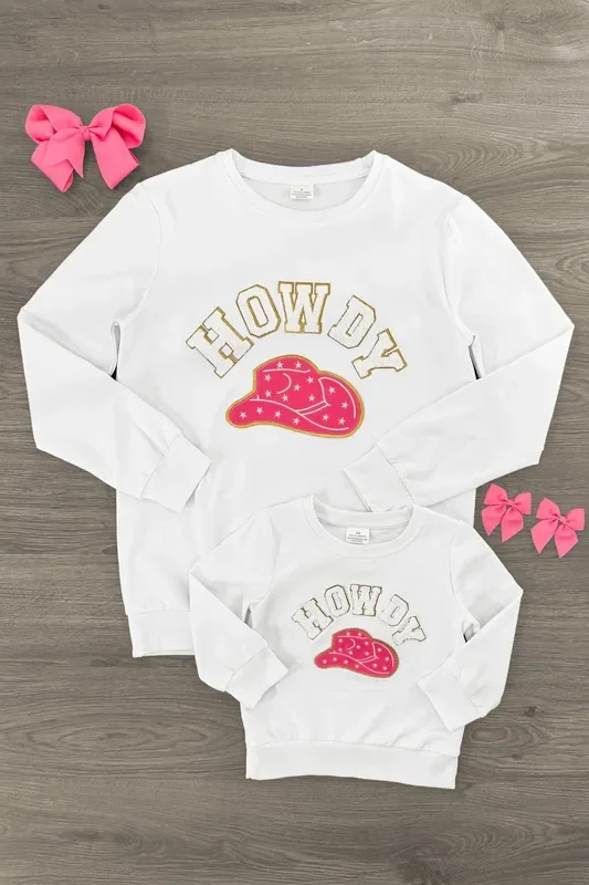 Mom & Me – “Howdy Y’all ” White Chenille Patch Top