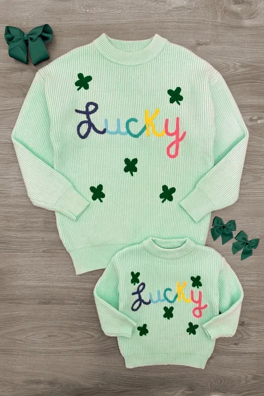Mom & Me – “Lucky ” Mint Knit Sweater