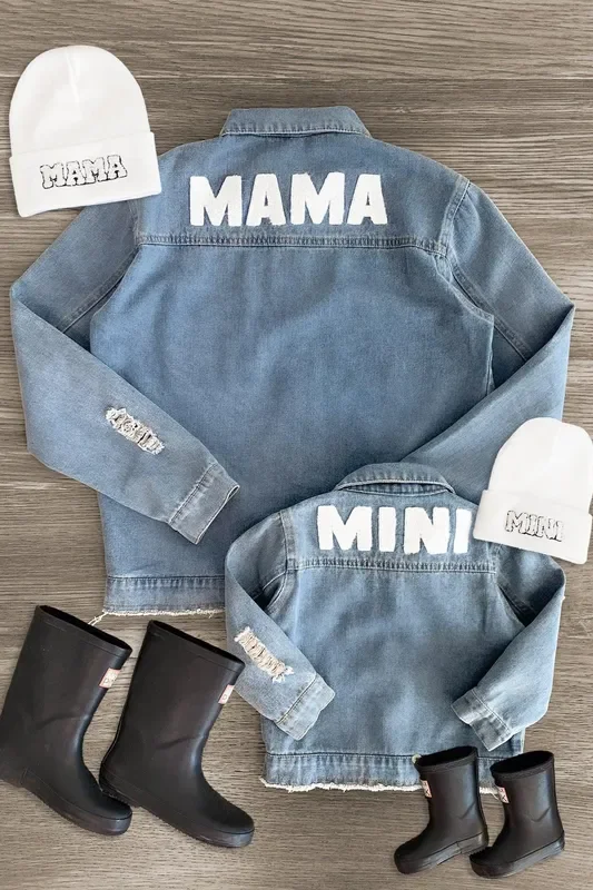 Mom & Me – “Mama & Mini ” Chenille Patch Denim Jacket