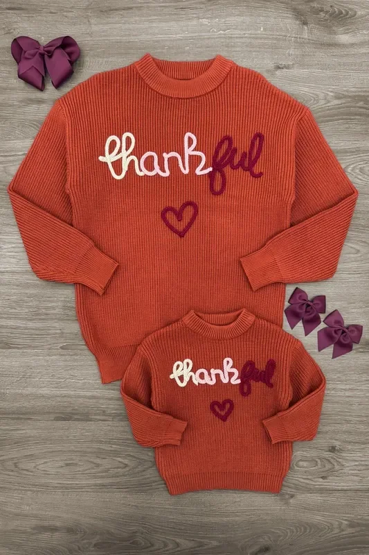 Mom & Me – “Thankful ” Rust Knit Sweater