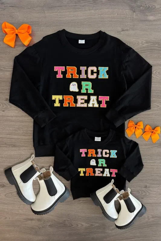 Mom & Me – “Trick Or Treat ” Black Chenille Patch Top