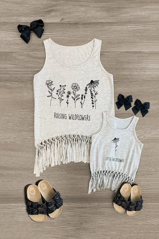 Mom & Me – “Wildflower ” Gray Fringe Top