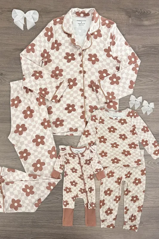 Mom & Me – Bamboo Checkered Blossoms Pajamas