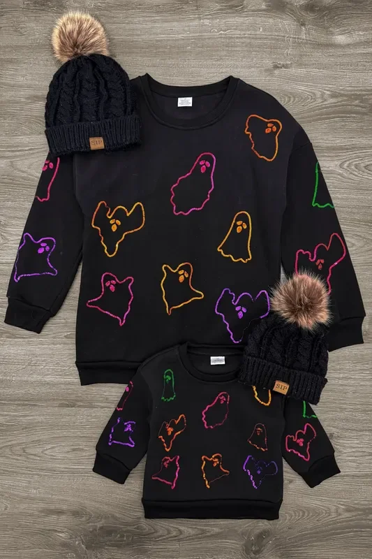 Mom & Me – Black Sequin Ghost Sweatshirt