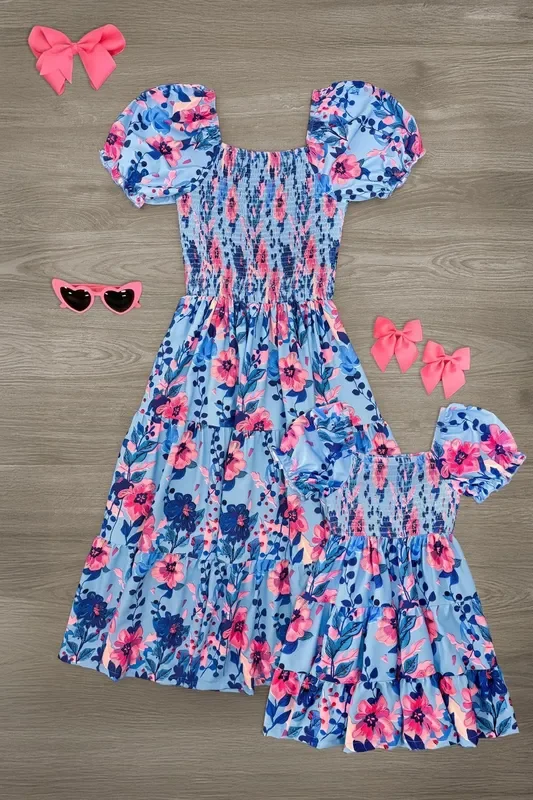 Mom & Me – Blue & Pink Floral Dress
