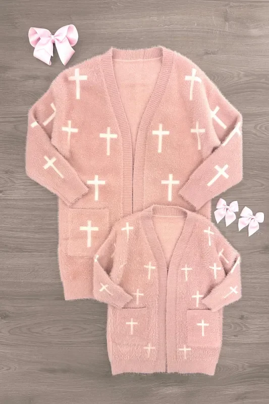 Mom & Me – Blush Pink Cross Cardigan