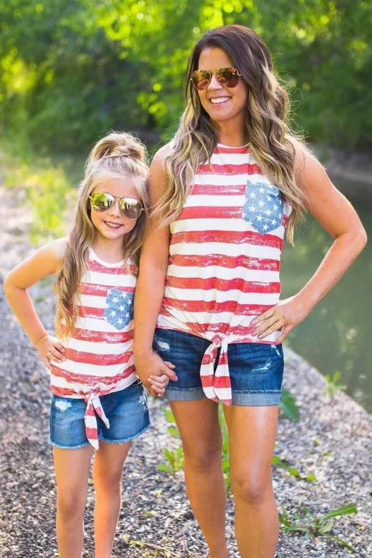 Mom & Me – Distressed Flag Tie Tank