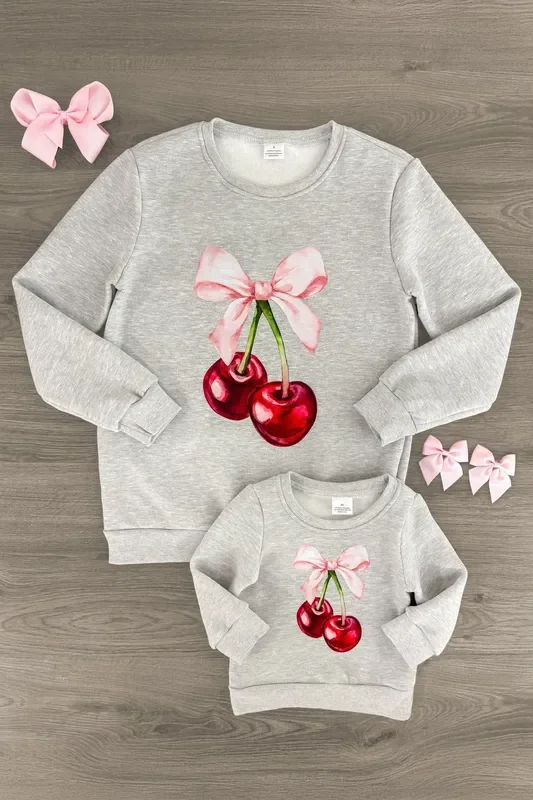 Mom & Me – Gray Cherry Pullover Sweater
