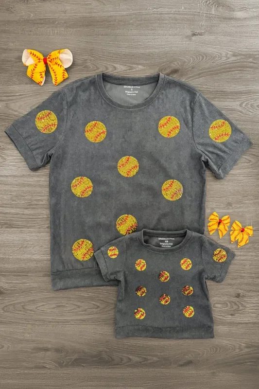 Mom & Me – Gray Sequin Softball Top