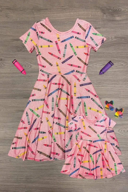 Mom & Me – Pink Glitter Crayon Dress